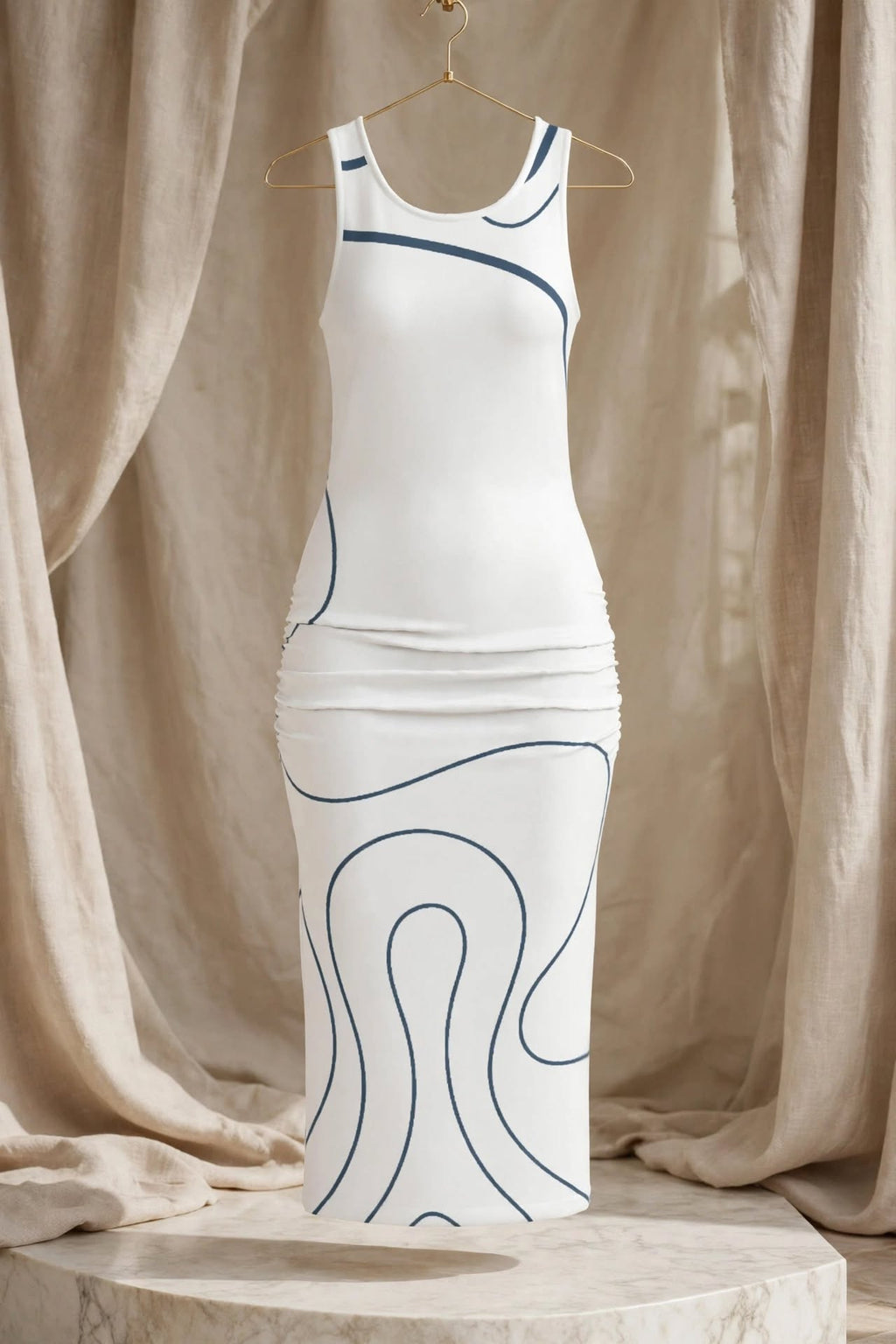 Blue Noir White Midi Dress