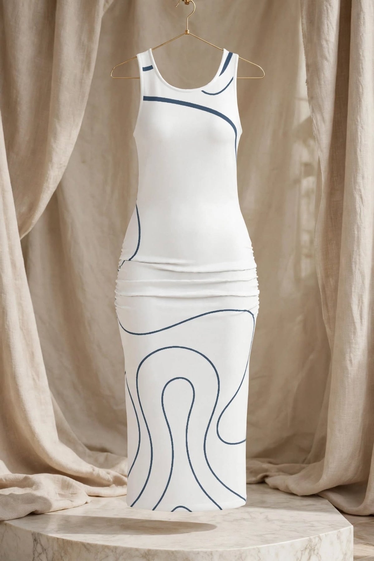 Blue Noir White Midi Dress