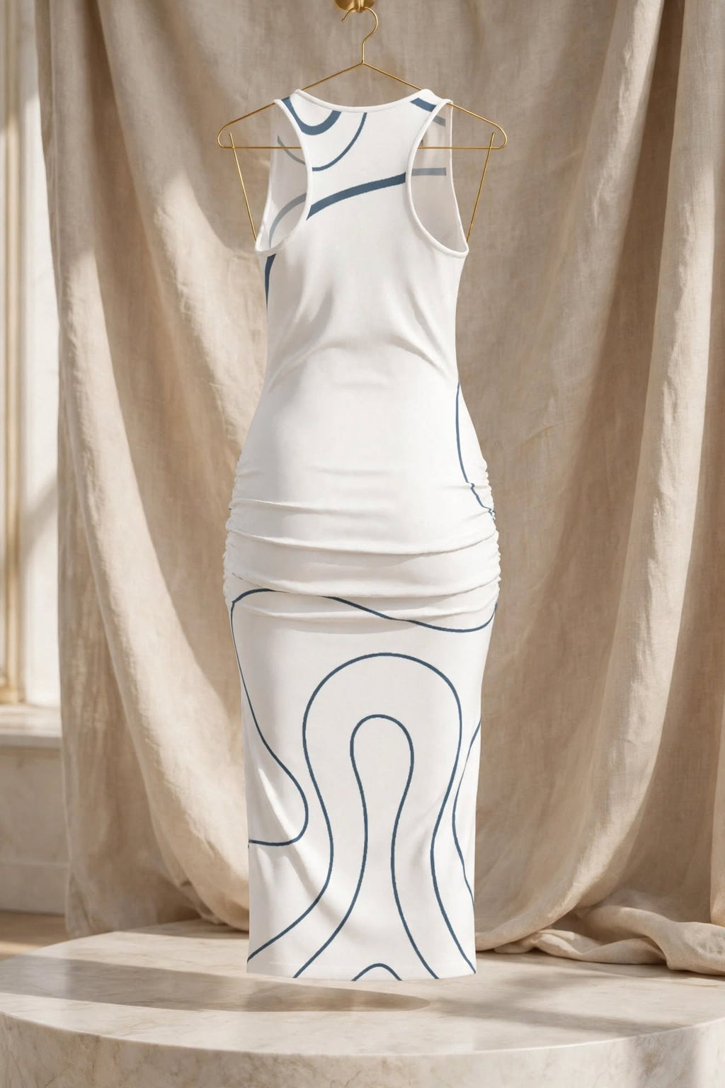 Blue Noir White Midi Dress