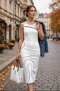 Blue Noir White Midi Dress