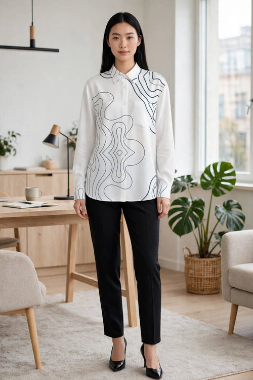 Blue Noir White Blouse