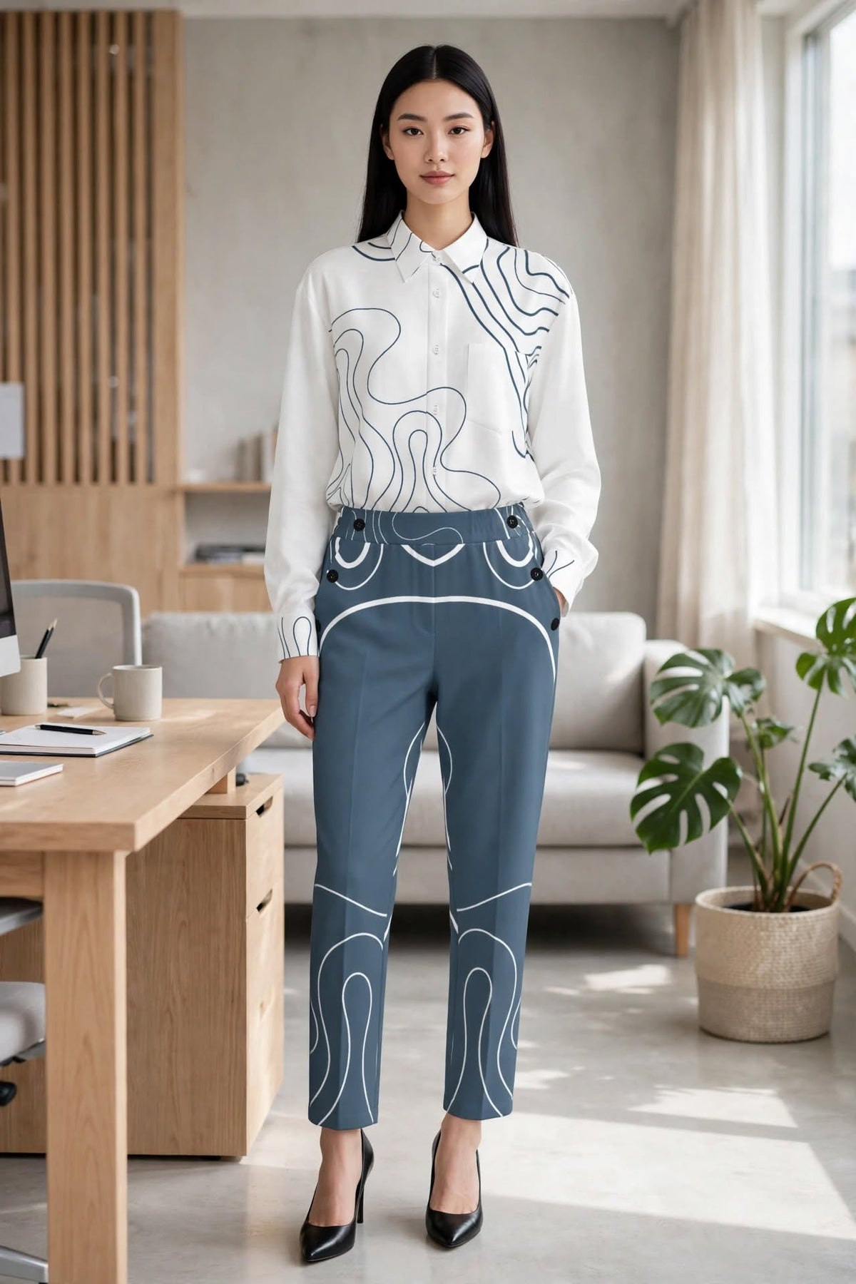 Blue Noir White Blouse
