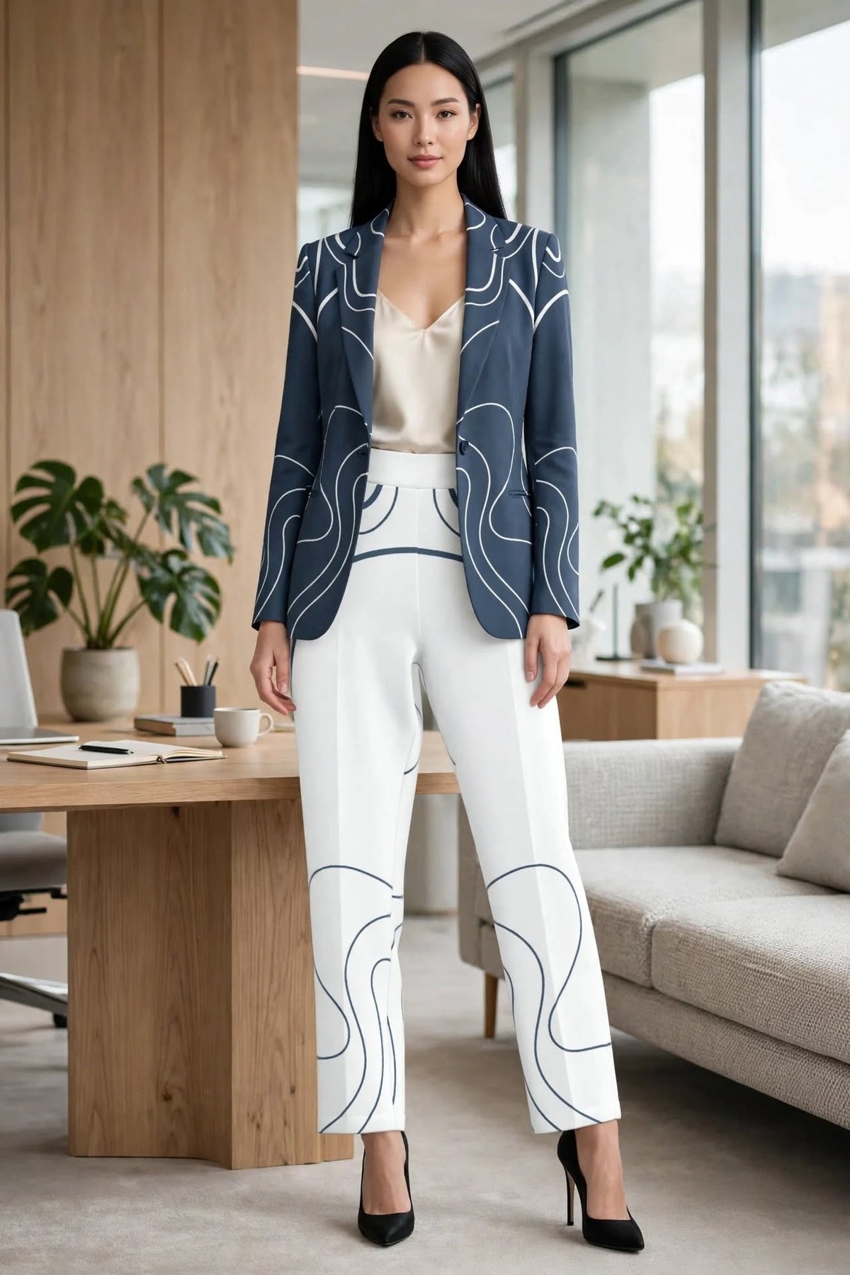 Blue Noir White Pants
