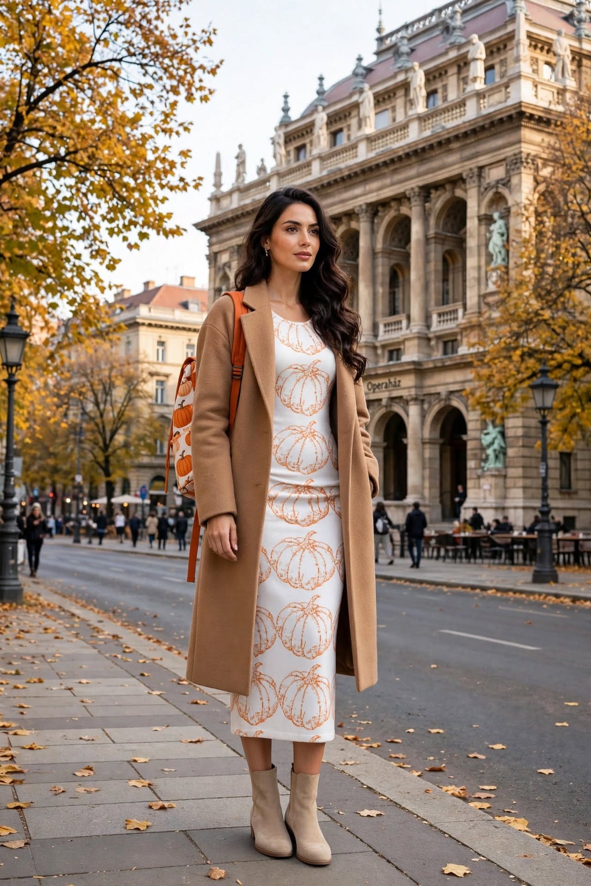 Pumkin Spice White Midi Dress