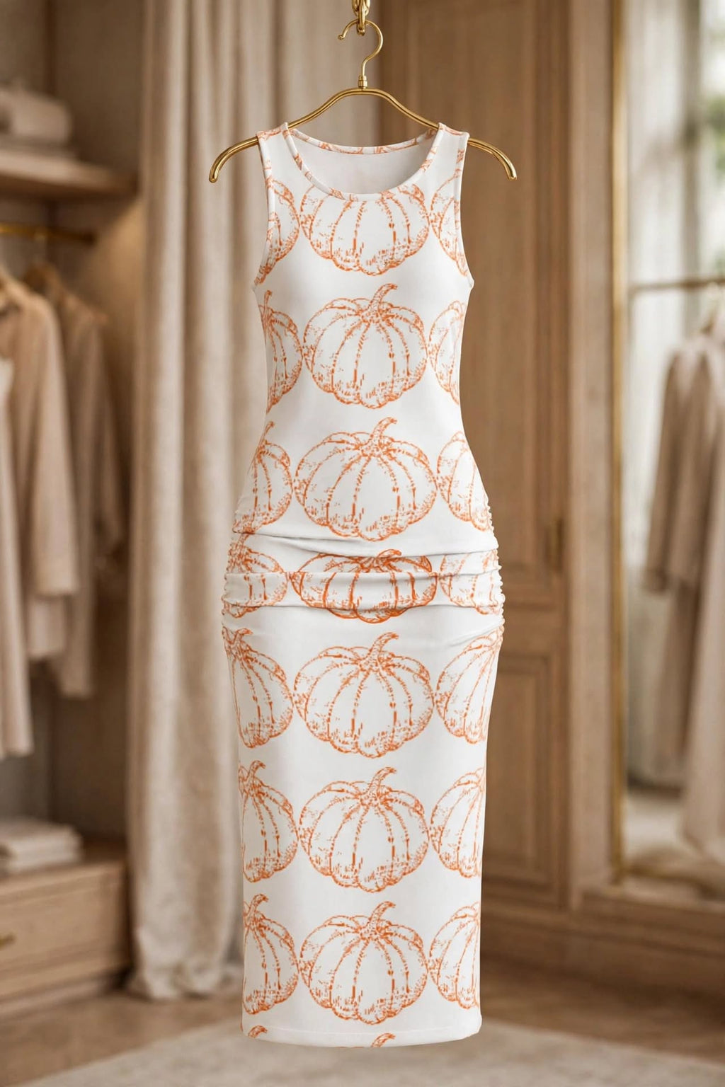 Pumkin Spice White Midi Dress